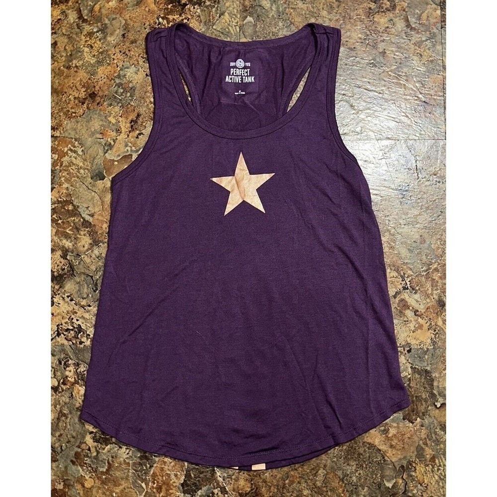 SO Perfect Active Tank Purple Gold Star Super Soft Racerback Pullover Top Size M
